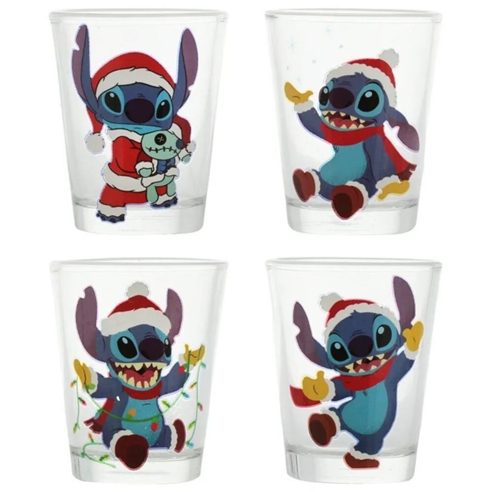 Disney Lilo & Stitch Happy Holidays Set of 41.5 oz Shot Glass Set